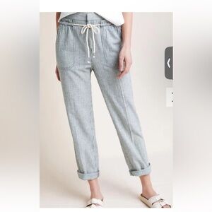 Anthropologie Seashore Linen Blend Pants Green/White